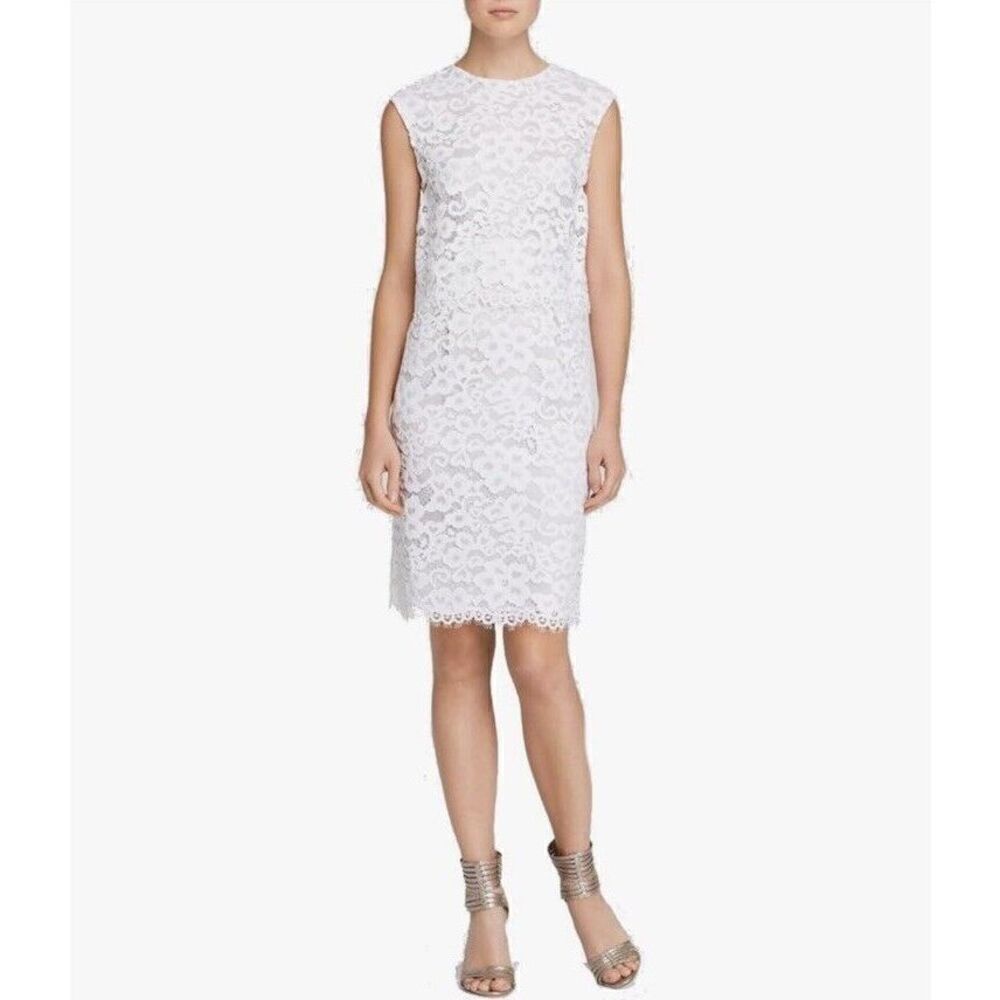Shoshanna Lola White Floral Lace Overlay Dress Knee Length Sleeveless Bridal 8